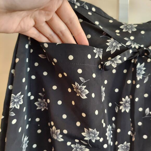 90s Maxi Skirt Black White Floral Polka Dot Tie Waist Whimsigoth Whimisical - Picture 2 of 10